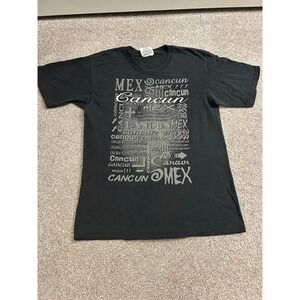 Caribbean Cancun Mexico T-Shirt Mens Medium Black Excellent Typography Graphic
